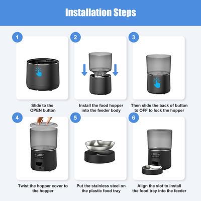 Show full view: Bueteka Smart Feed Automatic Programmable Anti-Jamming Food Design Timed Cat Feeder, 4-lit, Black slide 8 of 11