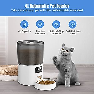 Bueteka Smart Feed Automatic Programmable Anti-Jamming Food Design Timed Cat Feeder, 4-lit, White