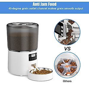 Bueteka Smart Feed Automatic Programmable Anti-Jamming Food Design Timed Cat Feeder, 4-lit, White