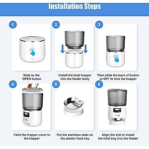 Bueteka Smart Feed Automatic Programmable Anti-Jamming Food Design Timed Cat Feeder, 4-lit, White
