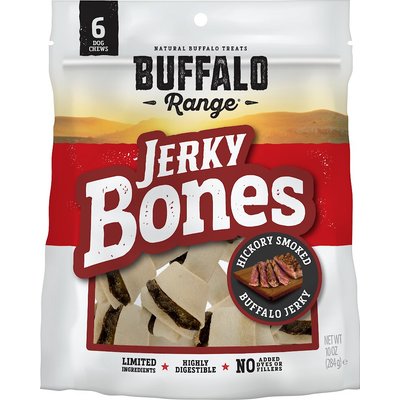 Buffalo Range Buffalo Range All Natural Grain-Free Jerky Bone Rawhide Dog Treats, 6 count