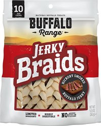 Buffalo Range All Natural Grain-Free Jerky Braid Rawhide Dog Treats, 10 count