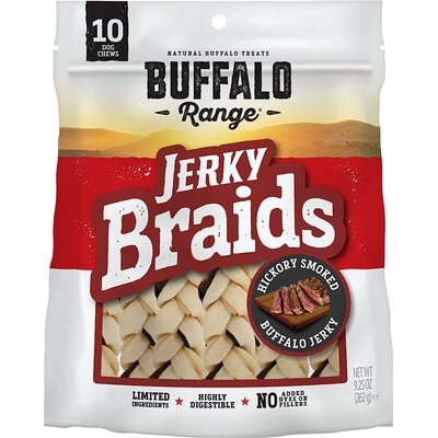 Buffalo Range Buffalo Range All Natural Grain-Free Jerky Braid Rawhide Dog Treats, 10 count