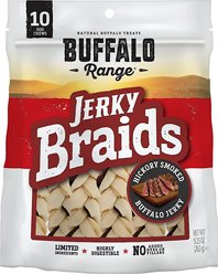 Buffalo Range All Natural Grain-Free Jerky Braid Rawhide Dog Treats, 20 count bundle