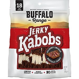 Buffalo Range All Natural Grain-Free Jerky Kabob Rawhide Dog Treats, 18 count