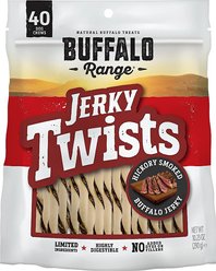 Buffalo Range All Natural Grain-Free Jerky Twist Rawhide Dog Treats, 80 count bundle