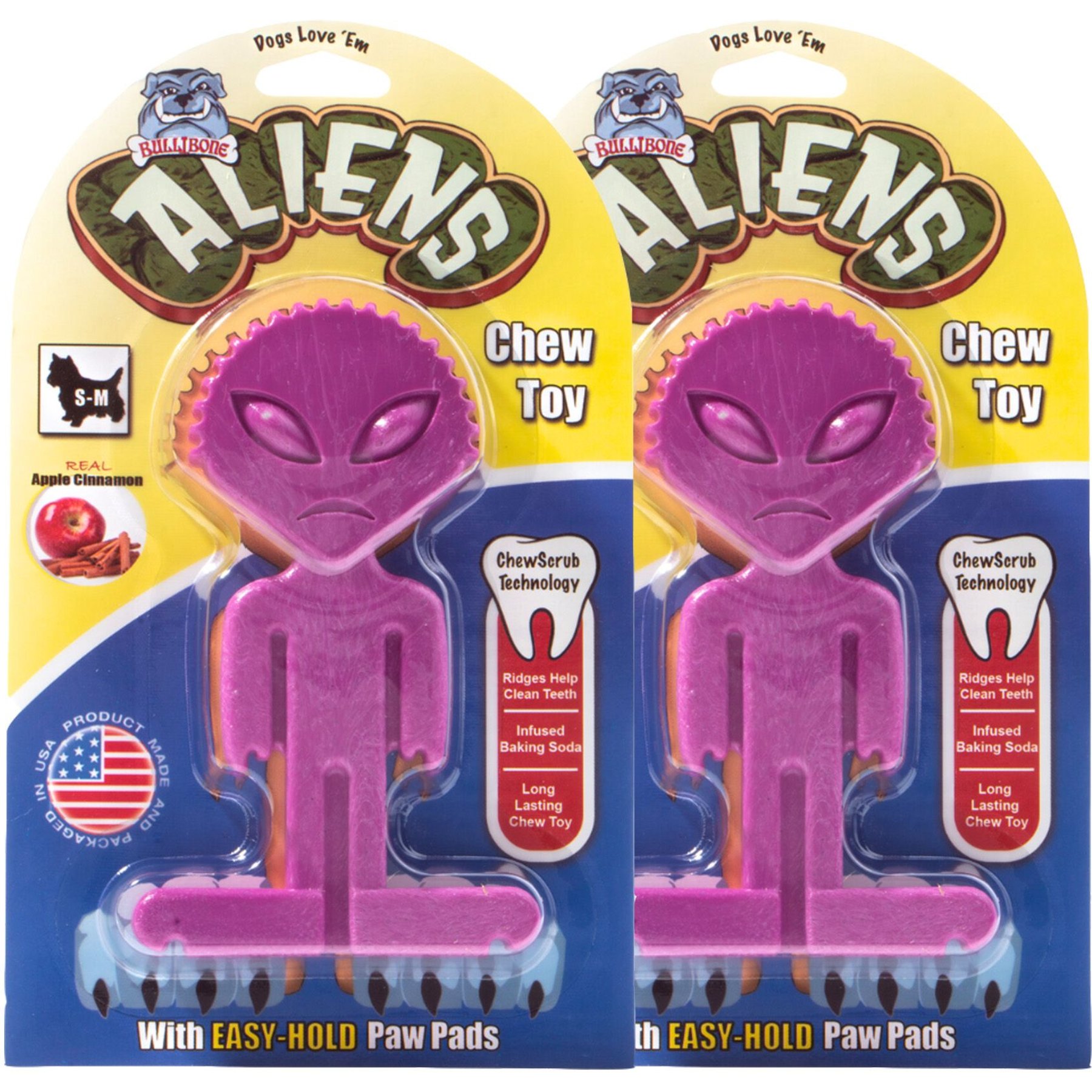 BulliBone Alien Bone Nylon Apple & Cinnamon Flavored Dog Hard Chew Toy, Small, 2 count