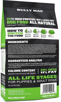 Show full view: Bully Max 25/11 High Protein Low Fat Lamb Dry Dog Food, 5-lb bag slide 3 of 11