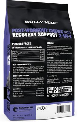 Show full view: Bully Max 2-in-1 Post Workout Recovery Support Beef Flavored Chew Supplement for Dogs, 10.6-oz bag slide 3 of 11