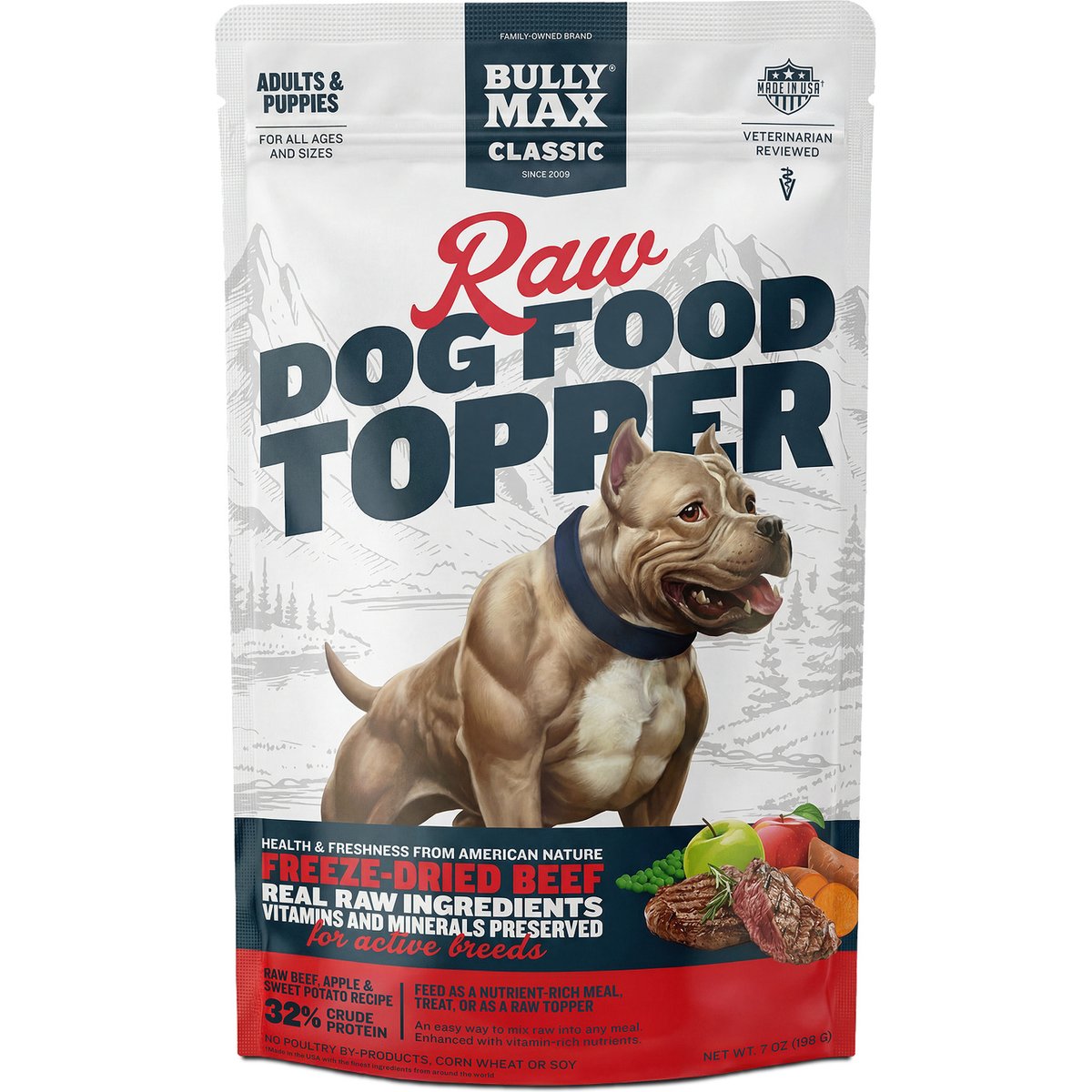 Bully Max Beef High Protein Freeze-Dried Raw Dog Food Topper, 7-oz pouch