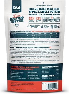 Show full view: Bully Max Beef High Protein Freeze-Dried Raw Dog Food Topper, 7-oz pouch slide 3 of 12