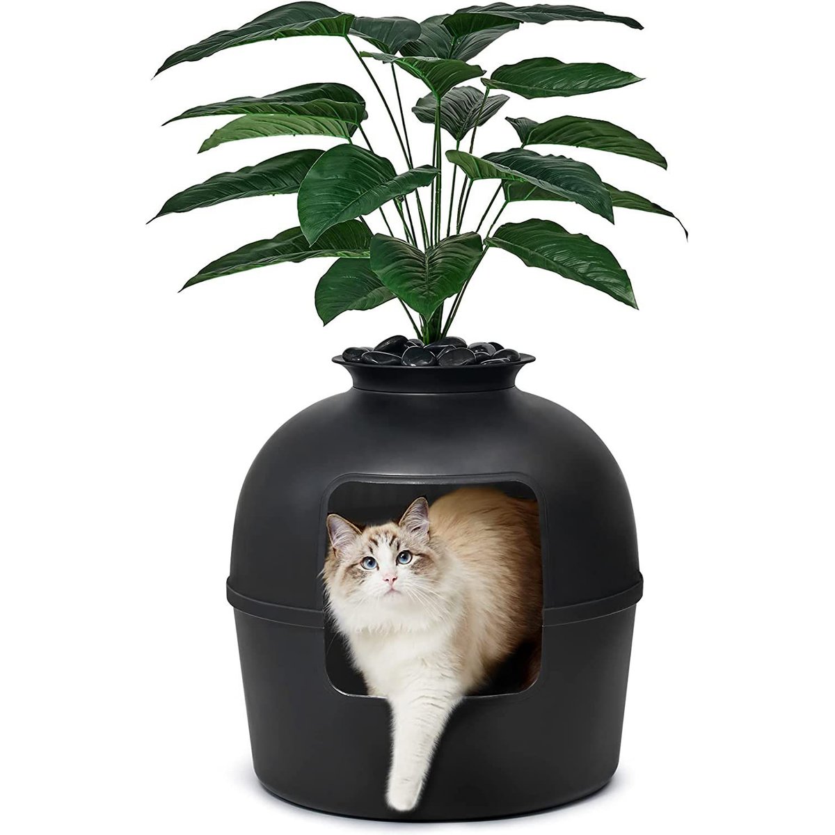 Bundle & Bliss Secret Litter Box Hidden Cat Litter Box Plant, Matt Black