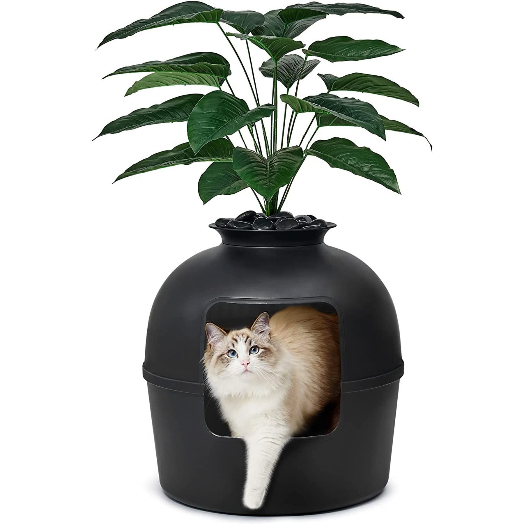 Bundle & Bliss Secret Litter Box Hidden Cat Litter Box Plant, Matt Black