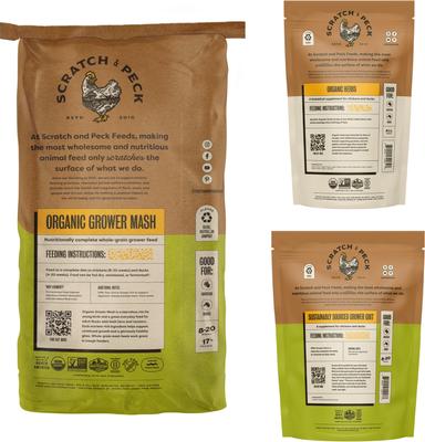 Show full view: Bundle: Scratch and Peck Feeds Chicken & Duck Grower Organic Grower Mash, 25-lb bag + Organic Herbs, 10-oz pouch + Grower Grit, 7-lb pouch slide 2 of 9