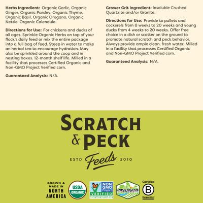 Show full view: Bundle: Scratch and Peck Feeds Chicken & Duck Grower Organic Grower Mash, 25-lb bag + Organic Herbs, 10-oz pouch + Grower Grit, 7-lb pouch slide 9 of 9