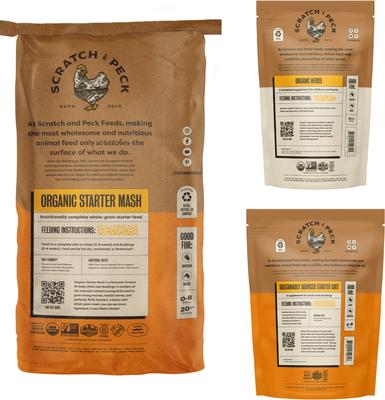 Show full view: Bundle: Scratch and Peck Feeds Chicken & Duck Starter Organic Starter Mash, 25-lb bag + Organic Herbs, 10-oz pouch + Starter Grit, 7-lb pouch slide 2 of 9