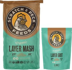 Bundle: Scratch and Peck Feeds Organic Chicken & Duck Feed 16% Layer Mash, 25-lb bag + Layer Grit, 7-lb pouch