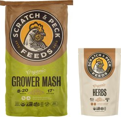Bundle: Scratch and Peck Feeds Organic Chicken & Duck Feed 17% Grower Mash, 25-lb bag + Organic Herbs, 10-oz pouch