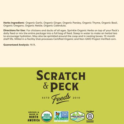 Show full view: Bundle: Scratch and Peck Feeds Organic Chicken & Duck Feed 17% Grower Mash, 25-lb bag + Organic Herbs, 10-oz pouch slide 9 of 9