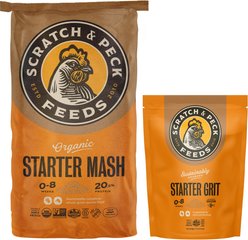 Bundle: Scratch and Peck Feeds Organic Chicken & Duck Feed 20.5% Starter Mash, 25-lb bag + Starter Grit, 7-lb pouch