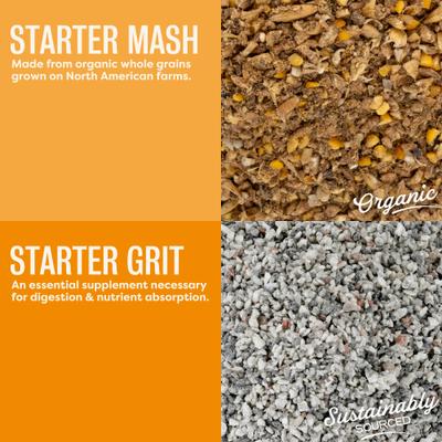 Show full view: Bundle: Scratch and Peck Feeds Organic Chicken & Duck Feed 20.5% Starter Mash, 25-lb bag + Starter Grit, 7-lb pouch slide 5 of 9