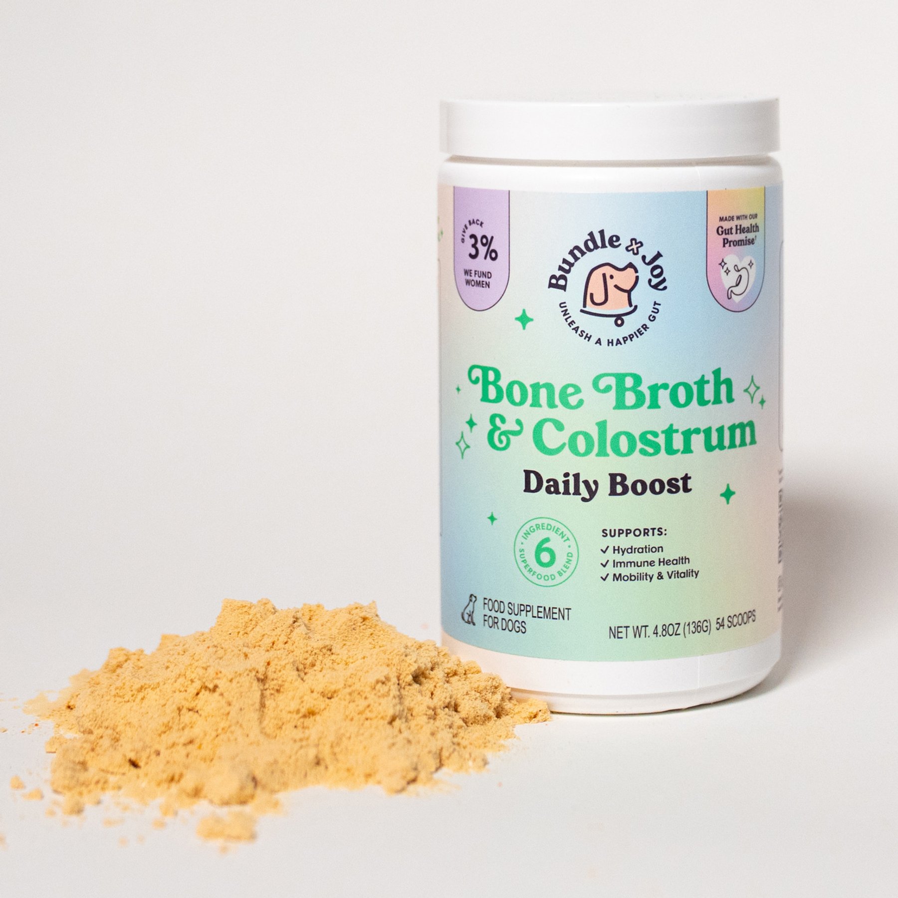 Bundle x Joy Bone Broth & Colostrum Daily Boost Powder Supplement for Dogs, 4.8-oz