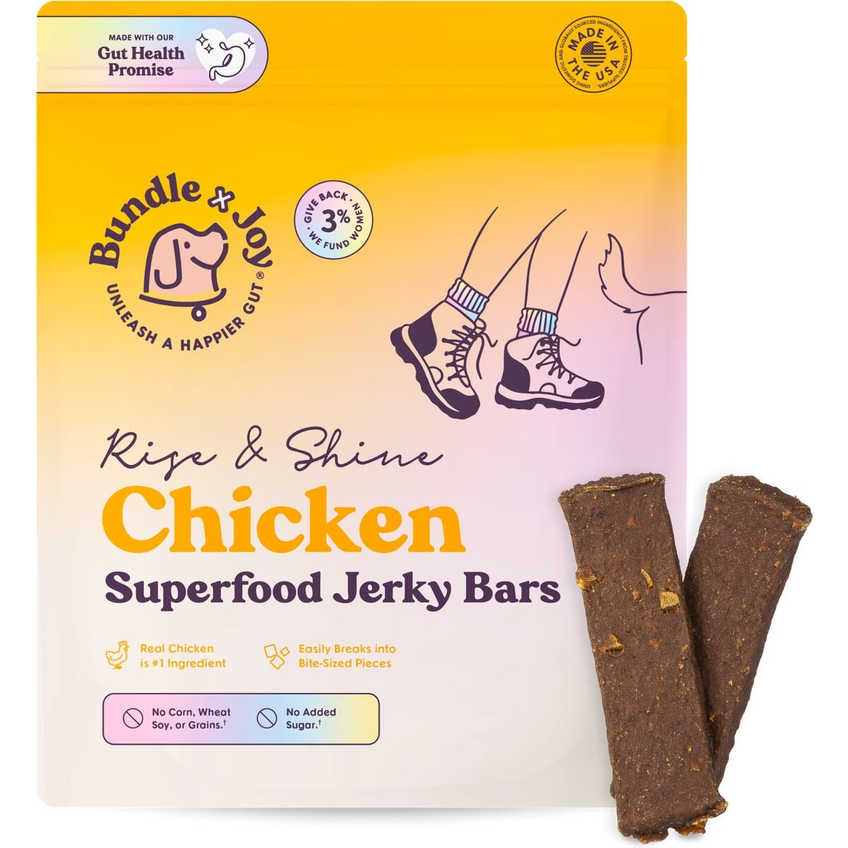 Bundle x Joy Rise & Shine Chicken Grain-Free Superfood Bars Jerky Dog Treats, 5-oz bag