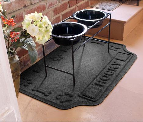 Show full view: Bungalow Flooring Waterhog Drool Hog Dog Bone Personalized Dog Placemat, Charcoal, 33 x 22-in slide 4 of 9