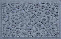 Bungalow Flooring Waterhog Paws & Bones Dog Dinner Mat, Bluestone, 28 x 18-in
