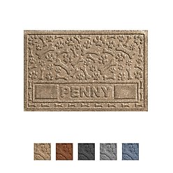 Bungalow Flooring Waterhog Paws & Bones Personalized Dog Placemat, Camel, 35 x 23-in