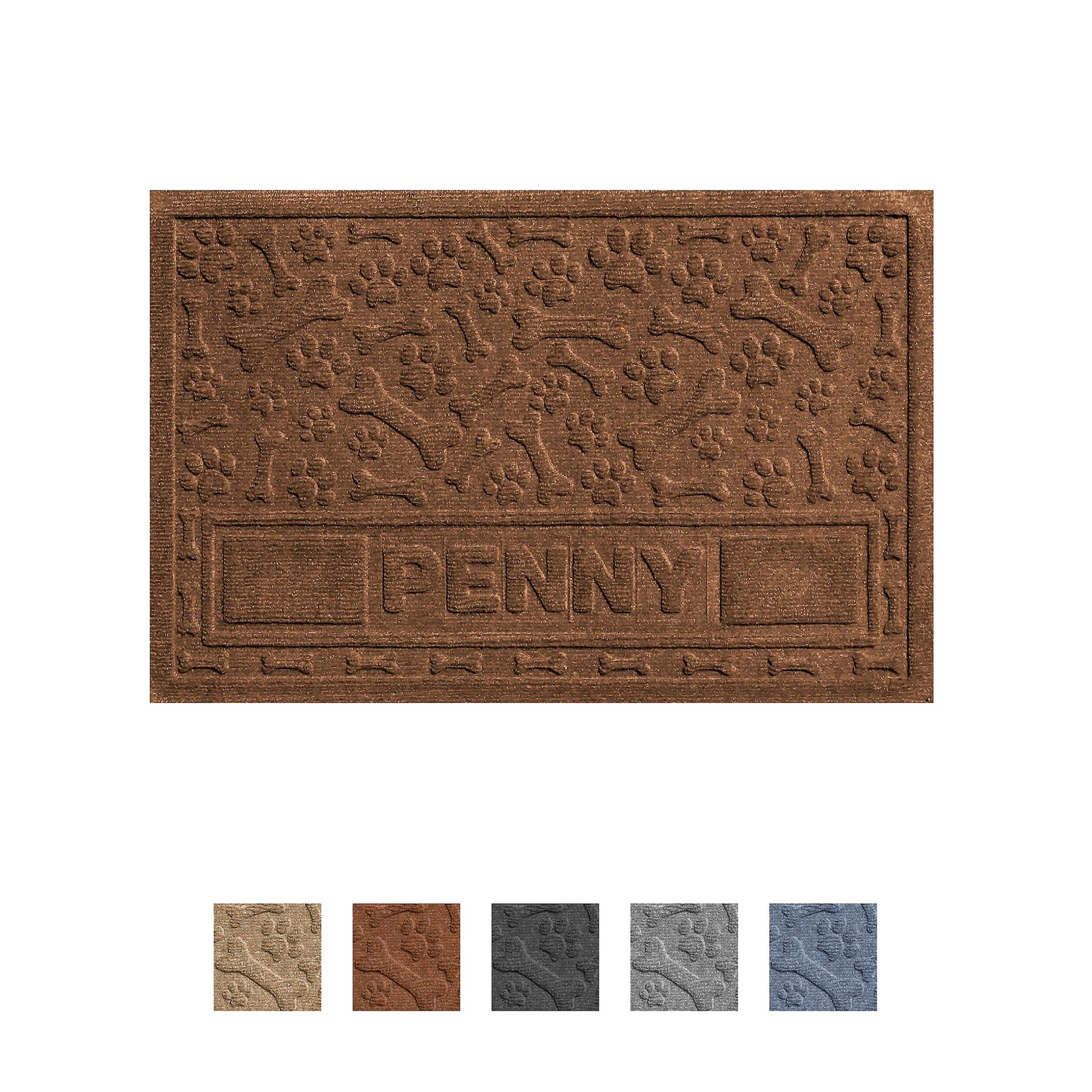 Custom Dog Dinner Mat, Dark Brown, 28 x 18-in, Bungalow Flooring Waterhog Paws & Bones