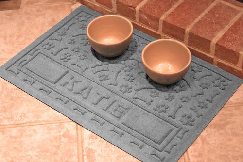 Show full view: Bungalow Flooring Waterhog Paws & Bones Personalized Dog Placemat, Medium Gray, 28 x 18-in slide 2 of 10