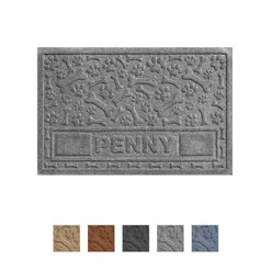 Bungalow Flooring Waterhog Paws & Bones Personalized Dog Placemat, Medium Gray, 35 x 23-in