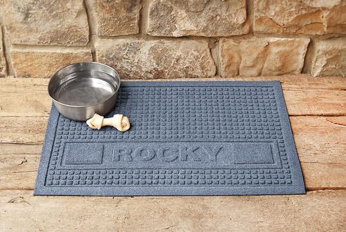 Show full view: Bungalow Flooring Waterhog Squares Personalized Dog & Cat Placemat, Bluestone, 28 x 18-in slide 2 of 5