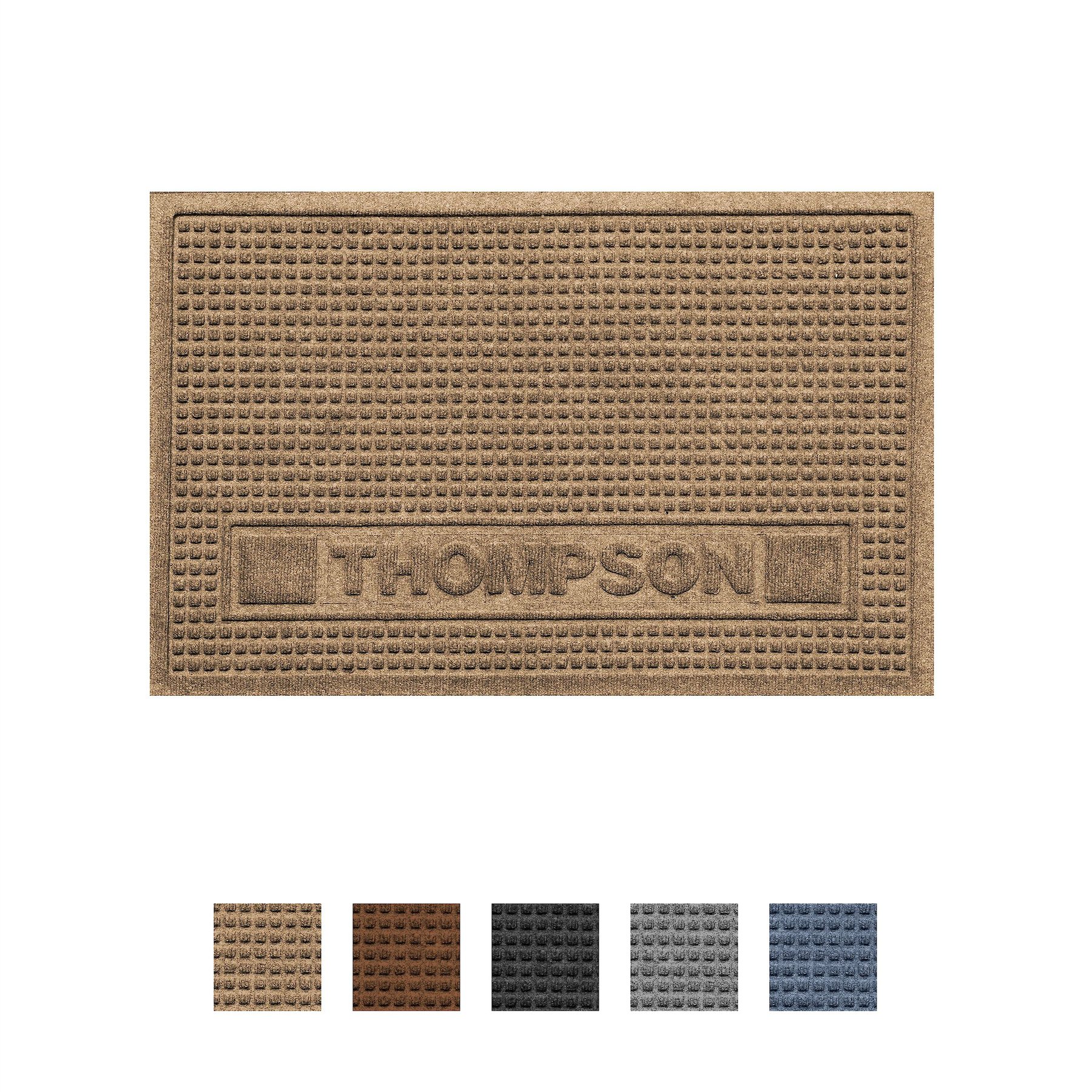 Personalized Dog Dinner Mat, Camel, 28 x 18-in, Bungalow Flooring Waterhog Squares Pet
