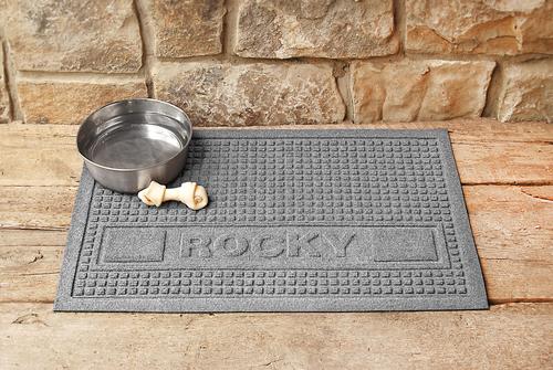 Show full view: Bungalow Flooring Waterhog Squares Personalized Dog & Cat Placemat, Medium Gray, 28 x 18-in slide 2 of 5