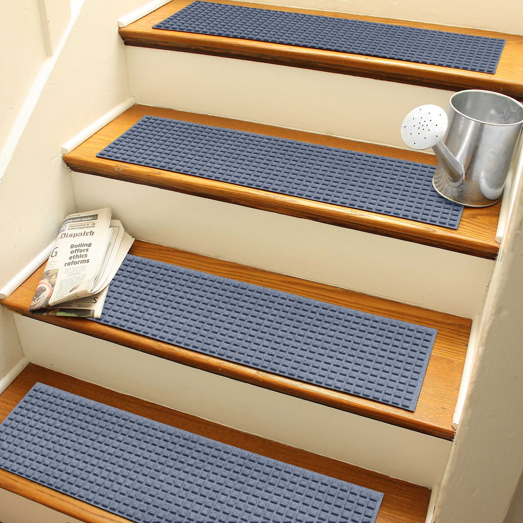 Bungalow Flooring Waterhog Squares Stair Tread, 4 count, Bluestone