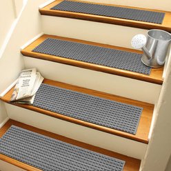 Bungalow Flooring Waterhog Squares Stair Tread, 4 count, Medium Gray