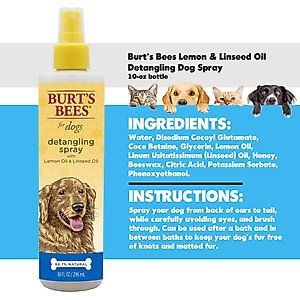 Burt's Bees Lemon & Linseed Oil Detangling Dog Spray, 10-fl oz bottle