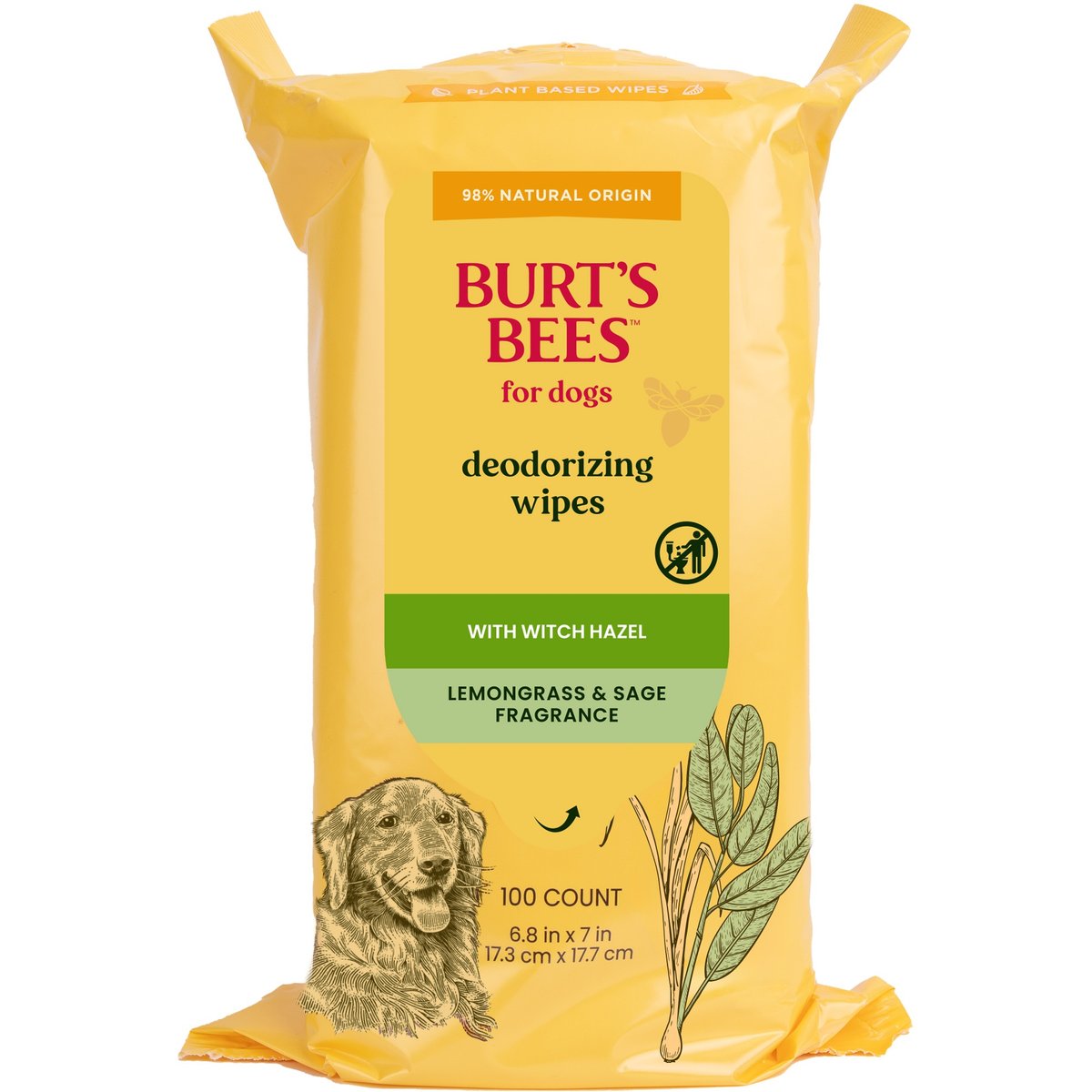 Burt's Bees Lemongrass & Sage Dog Grooming Wipes, 100 count