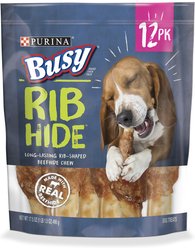Busy Bone Rib Hide, Long-Lasting Small/Medium Dog Treats, 12 count pouch slide 1 of 9