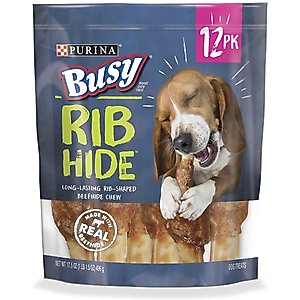 Busy Bone Rib Hide, Long-Lasting Small/Medium Dog Treats, 12 count pouch
