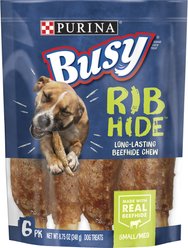 Busy Bone Rib Hide, Long-Lasting Small/Medium Dog Treats, 6 count pouch