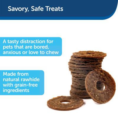 Show full view: Busy Buddy Bristle Bone Treat Dispenser Dog Chew Toy + Peanut Butter & Rawhide Variety Pack Refill Rings Dog Treat, 24 count slide 7 of 10