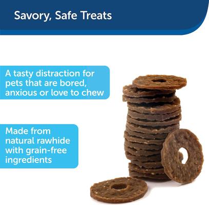 Show full view: Busy Buddy Bristle Bone Treat Dispenser Tough Dog Chew Toy, Medium + Busy Buddy Peanut Butter & Rawhide Variety Pack Refill Rings Dog Treat, Medium slide 7 of 9