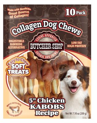 Show full view: Butcher Shop Collagen 5-in Chicken Kabobs Recipe Dog Jerky Treat, 7.1-oz bag slide 1 of 3