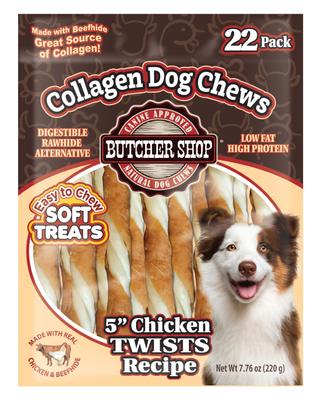 Show full view: Butcher Shop Collagen 5-in Chicken Twists Recipe Dog Jerky Treat, 7.76-oz bag slide 1 of 3