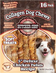 Butcher Shop Collagen 5-in Deluxe Chicken Twists Recipe Dog Jerky Treat, 7.34-oz bag