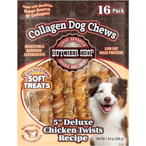 Butcher Shop Collagen 5-in Deluxe Chicken Twists Recipe Dog Jerky Treat, 7.34-oz bag