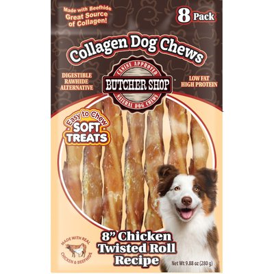 Butcher Shop Butcher Shop Collagen 8-in Chicken Twisted Roll Recipe Dog Jerky Treat, 9.88-oz bag